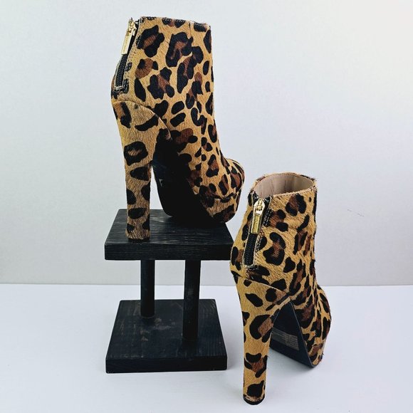 Colin Stuart Leopard Print Leather Zipper Back Ankle Bootie Sz 8B - Picture 4 of 10